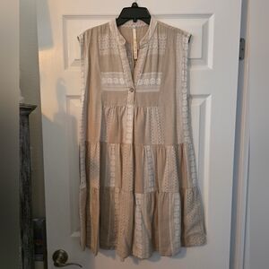 Uncle Frank Sleeveless Beige and White Tiered Dress